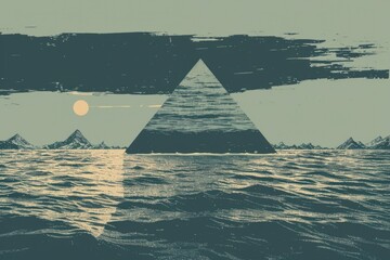 Poster - A triangular structure floating in the vast ocean. Suitable for various design projects