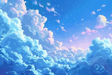 Poster - Cloudy night sky with twinkling stars. Perfect for backgrounds or celestial themed designs