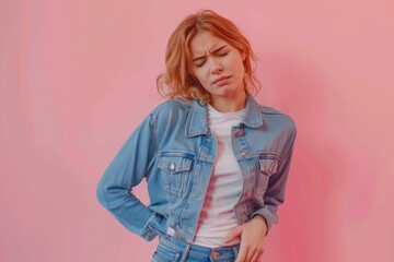 Poster - A woman dressed in a denim jacket and jeans. Suitable for fashion and lifestyle concepts