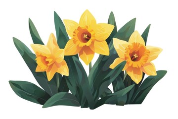 Poster - Bright yellow flowers with vibrant green leaves, perfect for adding a pop of color to any project