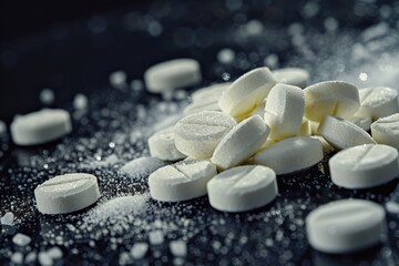 Poster - A pile of sugared marshmallows on a table. Ideal for food and dessert concepts