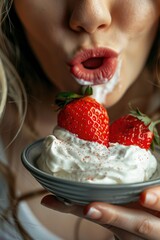 Poster - Close-up of a person holding a bowl of food, great for food blogs or recipe websites
