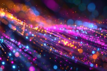 Poster - Intricate network of fiber-optic cables, glowing with vibrant colors, carrying the lifeblood of the cloud