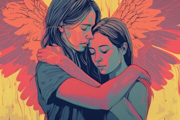 Poster - A couple of people hugging each other. Perfect for illustrating love and relationships