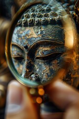 Poster - Close-up shot of a person holding a magnifying glass. Great for scientific and detective concepts