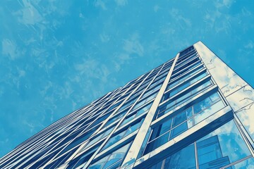 Poster - Tall glass building with blue sky in background. Suitable for corporate and architectural concepts