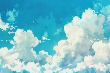 Poster - A painting of a plane flying through a cloudy sky. Suitable for aviation-themed designs