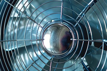 Poster - A detailed view of a metal fan on a wall. Ideal for industrial or interior design concepts