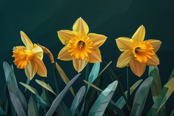 Poster - Bright yellow flowers contrast beautifully with lush green field. Suitable for nature backgrounds