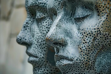Poster - Detailed view of a man's face statue, suitable for architectural or historical themes