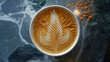 Exquisite Latte Art on a Cup of Cappuccino with a Marbled Background