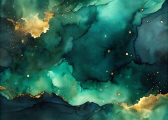 Wall Mural - abstract watercolor gold green background