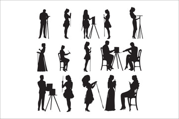 Wall Mural - Artist silhouette Vector Set, Artist Silhouette Illustration collection.