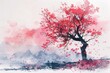 Abstract art painting of a cherry tree on a white background