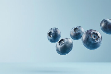 Sticker - blueberry flying on blue background