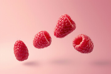 Wall Mural - raspberry flying on pink background