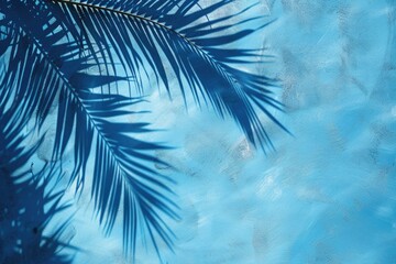 Wall Mural - Summer Shadow. Palm Tree Silhouette on Blue Beach Background