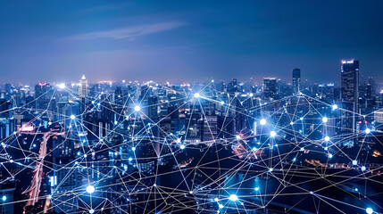 Smart city and intelligent communication network of things ,wireless connection technologies  ,Smart city and polygon pattern connection with speed line technology