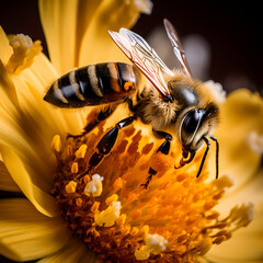 Sticker - A close-up of a bee pollinating a flower.