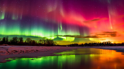 winter aurora over snowy landscape - made with generative ai