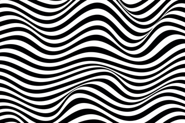 Abstract Black and white Geometric Waves Pattern with Vector Optical Illusion, Water Ripple and Swirl Texture Background