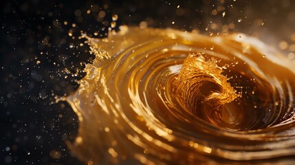 Wall Mural - 3D rendering of a whirlpool of amber liquid. The liquid is transparent and has a slightly viscous appearance.