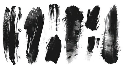 Wall Mural - Set of black ink modern stains. Collection of black ink brush strokes, brushes, lines, grungy isolated on white background. Modern illustration