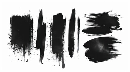 Wall Mural - Set of black ink modern stains. Collection of black ink brush strokes, brushes, lines, grungy isolated on white background. Modern illustration