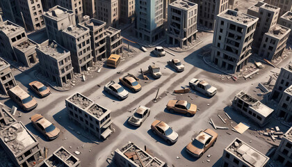 buildings roads ruined city 3d skyscrapers concept destroyed rendering apocalypse post apocalyptic background abandoned desert road building wasteland cracked war disaster destruction fire town