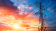 © Marlin crowell - High voltage electricity tower power poles lines producing electricity with sky sunset landscape industrial background