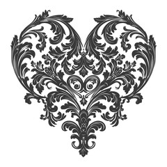 Silhouette Hearth shape Baroque ornament with filigree floral element black color only