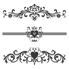 Silhouette horizontal line divider with Hearth shape ornament black color only