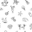 Summer set of objects, seamless pattern, beach illustrations. Vector doodles, rough sketches