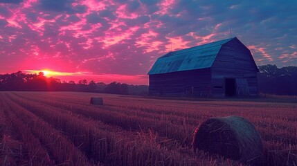 Wall Mural - Countryside Farm Fields: A neon photo capturing the charm of farm fields