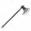 Axe Medieval Weapon. Vector illustration. Viking battle axe with national seamless ornament, vintage monochrome style.
