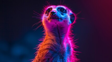 Wall Mural - Neon Zoo Animals Meerkat: A photo of a meerkat in a zoo