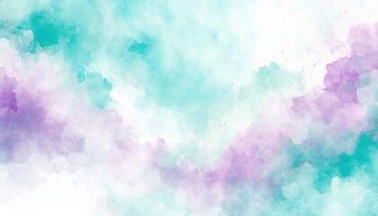 Wall Mural - Artistic purple, cyan blue and white watercolor background with abstract cloudy sky concept. Grunge abstract paint splash artwork illustration. Beautiful abstract misty fog cloudscape wallpaper.