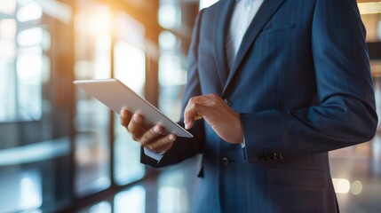 A real estate agent using a tablet to show property listings to a client, digital real estate marketing