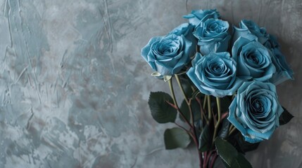 Wall Mural - A bouquet featuring medium blue roses set against a neutral backdrop with space for text or design