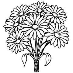 Daisy flower outline coloring book page line art drawing vector illustration for children and adults