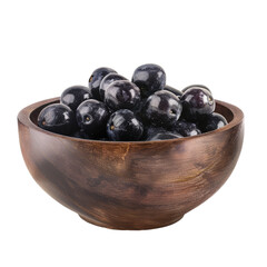 Fresh Brazilian acai in wooden bowl isolated on transparent background