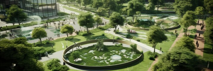 An urban planner designs green public spaces using a 3D simulation interface