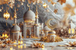 Eid Adha Mubarak with light luxurious crescen,template islamic ornate greeting card.