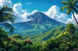 A vector illustration of the breathtaking Poas Volcano National Park, with rich greenery and sky. AI Generated