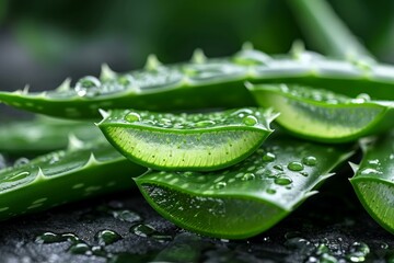 Poster - Spiky Aloe vera leaves. Green drop. Generate Ai