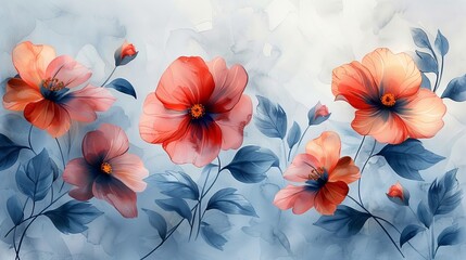 A modern abstract floral art background with hand painted watercolor botanical spring wildflowers. Illustration for wallpaper, posters, banner cards, print, web, and packaging.