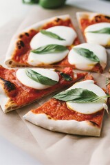 Wall Mural - Grilled Margherita pizza with tomato sauce, olive oil, basil and mozzarella