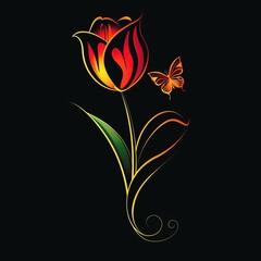 Red and Yellow Tulip With Butterfly