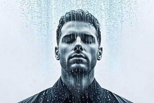 man crying in the rain, concept of sadness, loneliness, depression