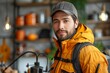 © Larisa AI - Relaxed construction worker with a grey cap and yellow jacket in an industrial background
